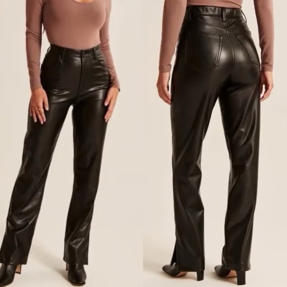 Abercrombie & Fitch Split-Hem Vegan Leather 90s Straight Ultra High Rise Pants - Picture 1 of 16